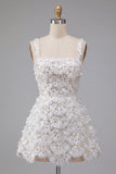 Ivory A-Line Square Neck Short Homecoming Dress with Sequins