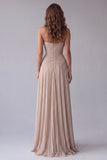 Champagne Strapless A-Line Ruched Long Formal Dress