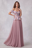 Vintage Mauve 3D Floral Appliques A-Line Off The Shoulder Formal Dress