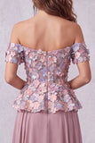 Vintage Mauve 3D Floral Appliques A-Line Off The Shoulder Formal Dress