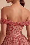 Off the Shoulder Red A-Line Sequins Corset Tiered Ruffled Homecoming Dress
