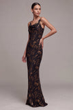 Black Mermaid Cowl Neck Floral Long Formal Dress