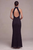 Halter Neck Black Mermaid Long Formal Dress with Lace