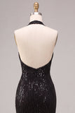 Black Mermaid Halter Neck Sequins Long Formal Dress