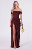 Sage Off the Shoulder Corset Floral Mermaid Ruched Long Bridesmaid Dress with Slit
