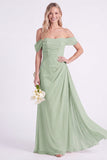 Daffodil Off the Shoulder Chiffon Ruched Long Bridesmaid Dress