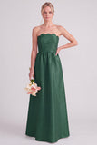 Pink Strapless A-Line Long Bridesmaid Dress