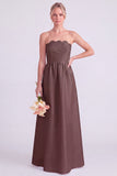 Pink Strapless A-Line Long Bridesmaid Dress
