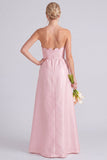 Pink Strapless A-Line Long Bridesmaid Dress