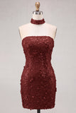 Gold Strapless Sequins Bodycon Short Homecoming Dress with Lace Up Back