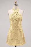 Blue Halter Neck A-Line Floral Short Homecoming Dress with Sequins