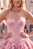 Strapless Rose Corset Bubble Hem Floral A-Line Short Homecoming Dress