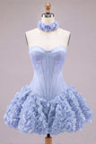 Strapless Rose Corset Bubble Hem Floral A-Line Short Homecoming Dress