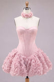 Strapless Rose Corset Bubble Hem Floral A-Line Short Homecoming Dress
