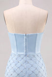 Sweetheart Blue Corset Bodycon Beaded Short Homecoming Dress