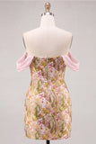 Pink Flower Off the Shoulder Bodycon Short Homecoming Dress