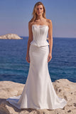 White Strapless Corset Satin Long Mermaid Wedding Dress