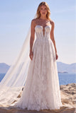 Lace A-Line Strapless White Corset Long Wedding Dress with Veils