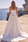 A-Line Sweetheart White Corset Basque Waist Long Wedding Dress
