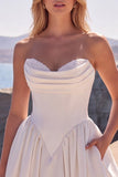 A-Line Sweetheart White Corset Basque Waist Long Wedding Dress