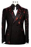 2 Piece Black Double Breasted Peak Lapel Men's Prom Suits with Beading