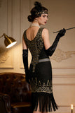 Vintage Black Gold Sequin Flapper Great Gatsby 1920s Party Dress
