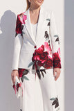 White Blue Flower Printed Notched Lapel Pantsuits Women Prom Suits