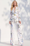 White Printed Peak Lapel Pantsuits Women Prom Suits