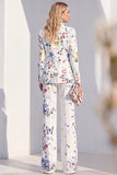 White Printed Peak Lapel Pantsuits Women Prom Suits