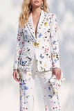 White Printed Peak Lapel Pantsuits Women Prom Suits