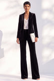 Black Velvet Peak Lapel Pantsuits Women Formal Suits