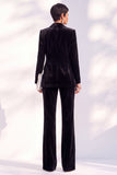 Black Velvet Peak Lapel Pantsuits Women Formal Suits