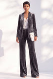 Black Velvet Peak Lapel Pantsuits Women Formal Suits