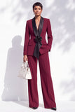 Blue Fitted Shawl Lapel Pantsuits Long Women Suits with 3D Flower