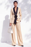 Blue Fitted Shawl Lapel Pantsuits Long Women Suits with 3D Flower