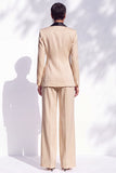 Blue Fitted Shawl Lapel Pantsuits Long Women Suits with 3D Flower