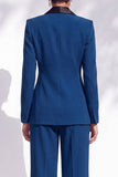 Blue Fitted Shawl Lapel Pantsuits Long Women Suits with 3D Flower