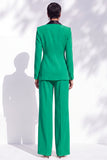 Blue Fitted Shawl Lapel Pantsuits Long Women Suits with 3D Flower