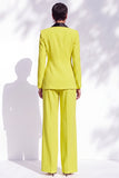 Blue Fitted Shawl Lapel Pantsuits Long Women Suits with 3D Flower