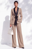 Blue Fitted Shawl Lapel Pantsuits Long Women Suits with 3D Flower