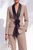 Blue Fitted Shawl Lapel Pantsuits Long Women Suits with 3D Flower