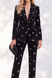 Black Printed Peak Lapel Single‑Breasted Floral Printed Women Suits