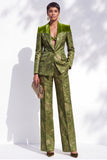 Olive Jacquard Shawl‑Peak Hybrid Lapel Women Suits