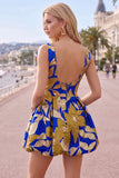 Red Bateau Neck Jacquard Bubble Hem Ruched A-Line Short Ball Dress