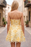 Yellow A-Line Embroidery Pearl Short Ball Dress with 3D Floral Appliques
