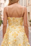 Yellow A-Line Embroidery Pearl Short Ball Dress with 3D Floral Appliques