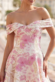 Pink Off the Shoulder Floral A-Line Short Ball Dress