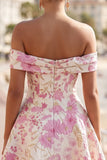 Pink Off the Shoulder Floral A-Line Short Ball Dress