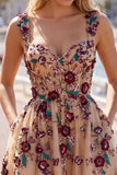 Champagne Sequins 3D Appliques Tulle Corset A-Line Short Ball Dress with Pockets