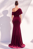 Burgundy Mermaid Ruched One Shoulder Asymmetrical Long Formal Dress